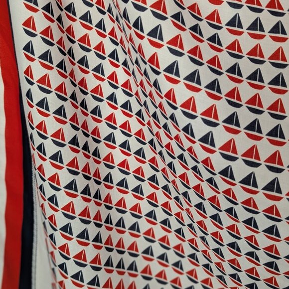 Land's End 100% Cotton Scarf, Red, White and Blue, Sailboat Motif 48x48 - Picture 5 of 6